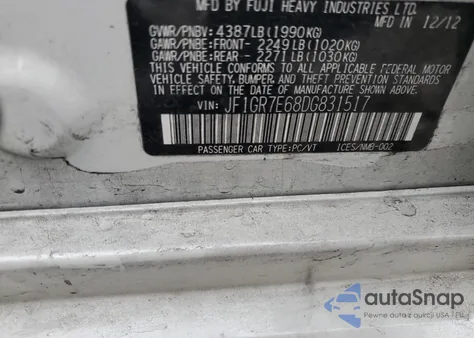 2013 Subaru Impreza Wrx из США, поврежденный, VIN JF1GR7E68DG831517